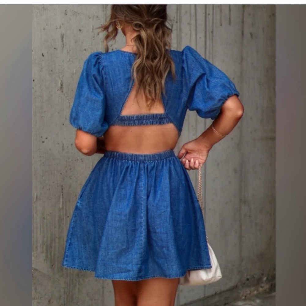 Puff sleeve denim dress mini